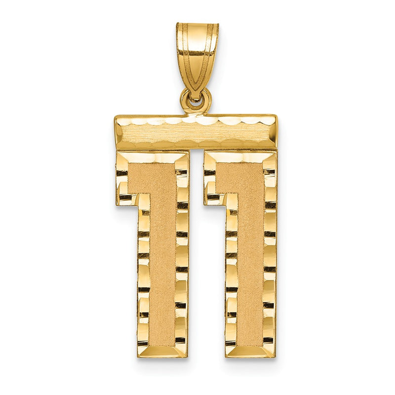 14k Yellow Gold Large Brushed Diamond-cut Number 11 Charm