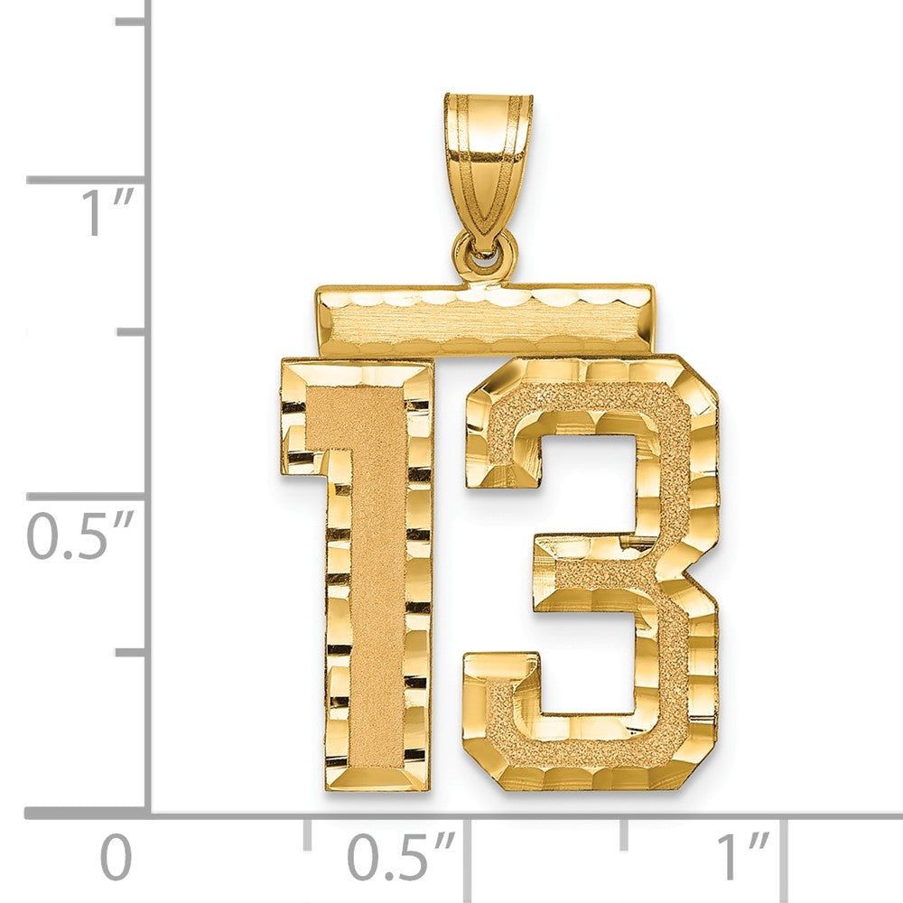 14k Yellow Gold Large Brushed Diamond-cut Number 13 Charm