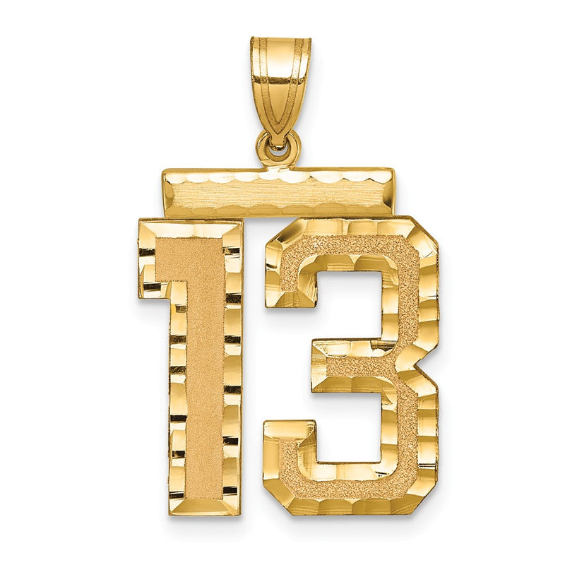 14k Yellow Gold Large Brushed Diamond-cut Number 13 Charm
