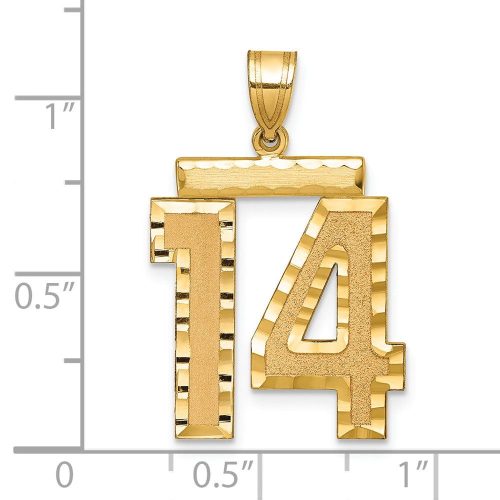 14k Yellow Gold Large Brushed Diamond-cut Number 14 Charm