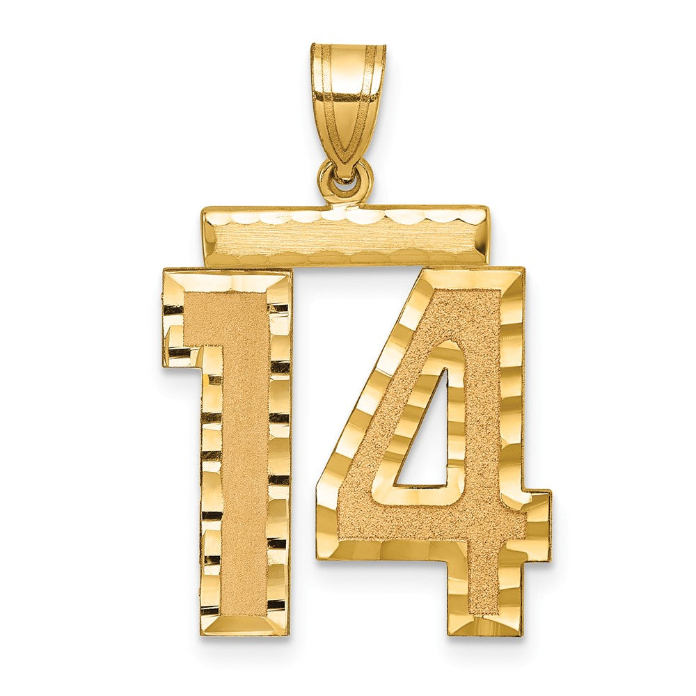14k Yellow Gold Large Brushed Diamond-cut Number 14 Charm