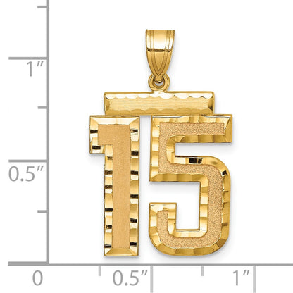 14k Yellow Gold Large Brushed Diamond-cut Number 15 Charm