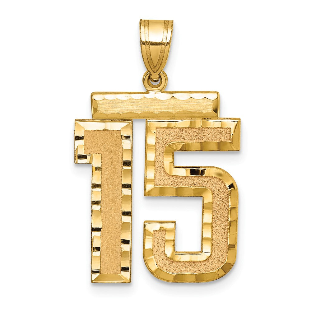 14k Yellow Gold Large Brushed Diamond-cut Number 15 Charm