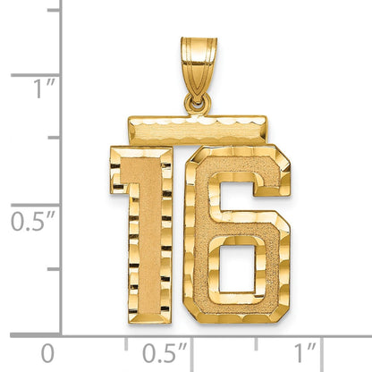 14k Yellow Gold Large Brushed Diamond-cut Number 16 Charm