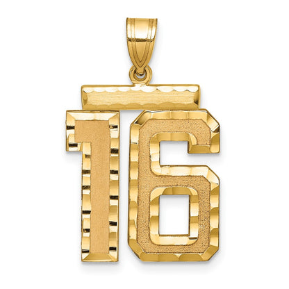 14k Yellow Gold Large Brushed Diamond-cut Number 16 Charm