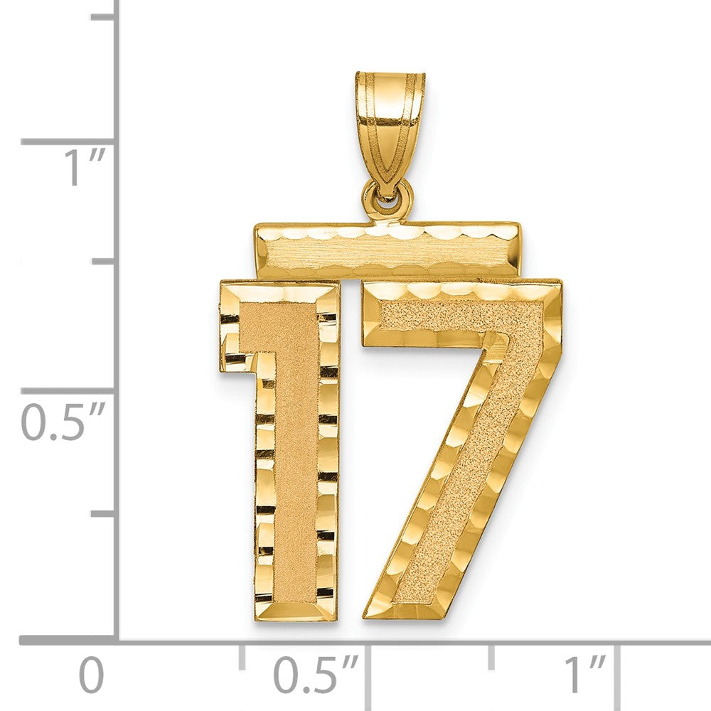 14k Yellow Gold Large Brushed Diamond-cut Number 17 Charm