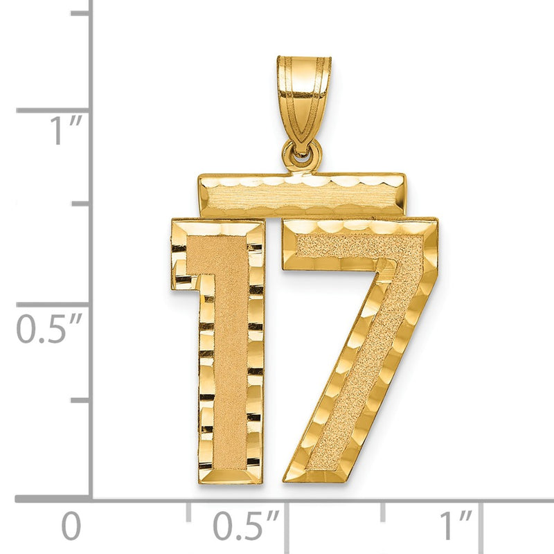 14k Yellow Gold Large Brushed Diamond-cut Number 17 Charm