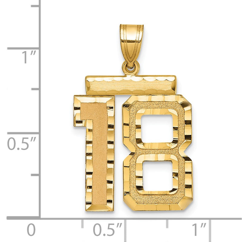 14k Yellow Gold Large Brushed Diamond-cut Number 18 Charm
