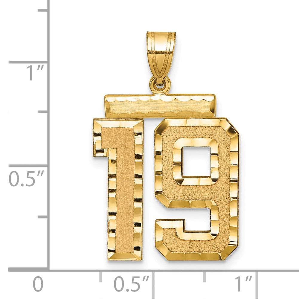 14k Yellow Gold Large Brushed Diamond-cut Number 19 Charm