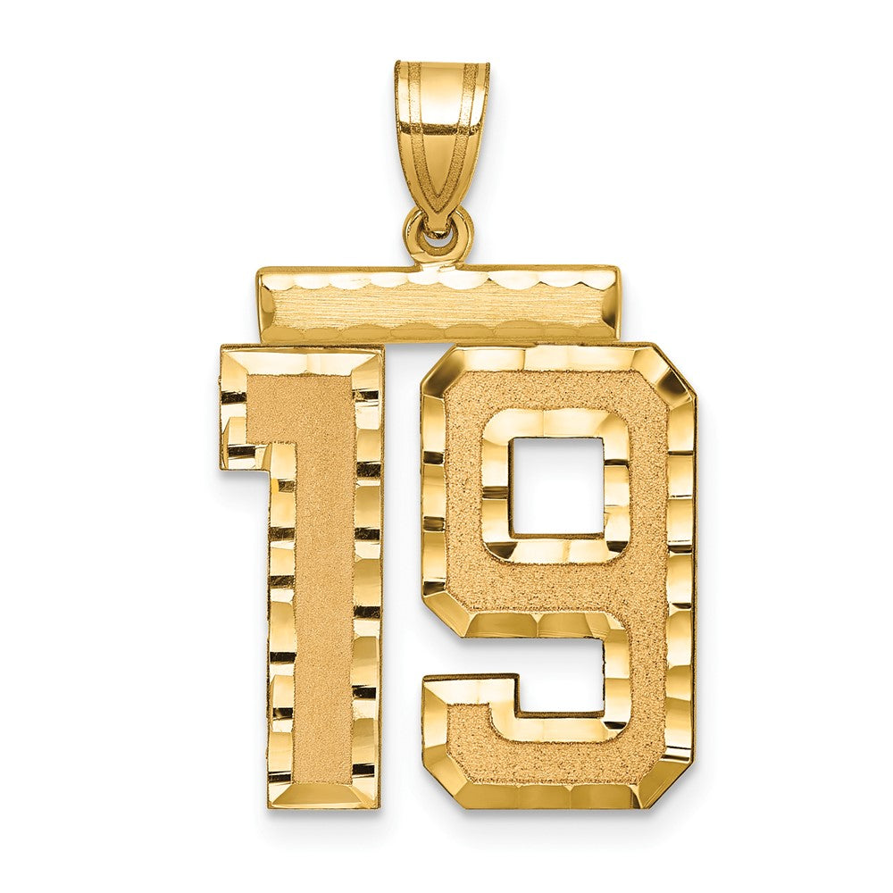 14k Yellow Gold Large Brushed Diamond-cut Number 19 Charm