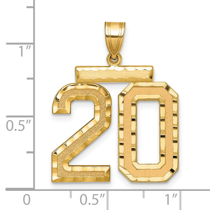 14k Yellow Gold Large Brushed Diamond-cut Number 20 Charm