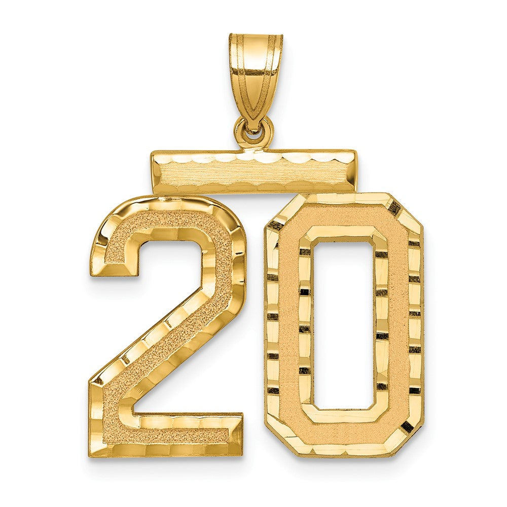 10K Yellow Gold Large Brushed Diamond-Cut Number 20 Charm