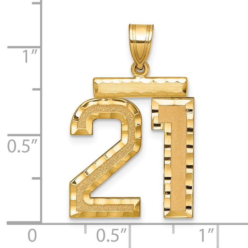 14k Yellow Gold Large Brushed Diamond-cut Number 21 Charm