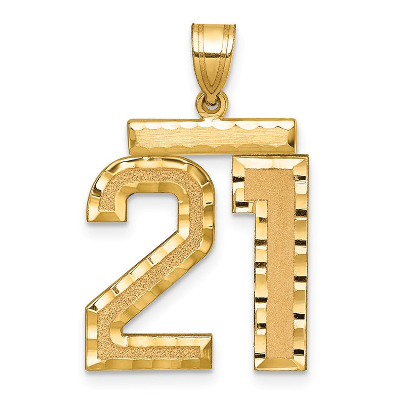 14k Yellow Gold Large Brushed Diamond-cut Number 21 Charm