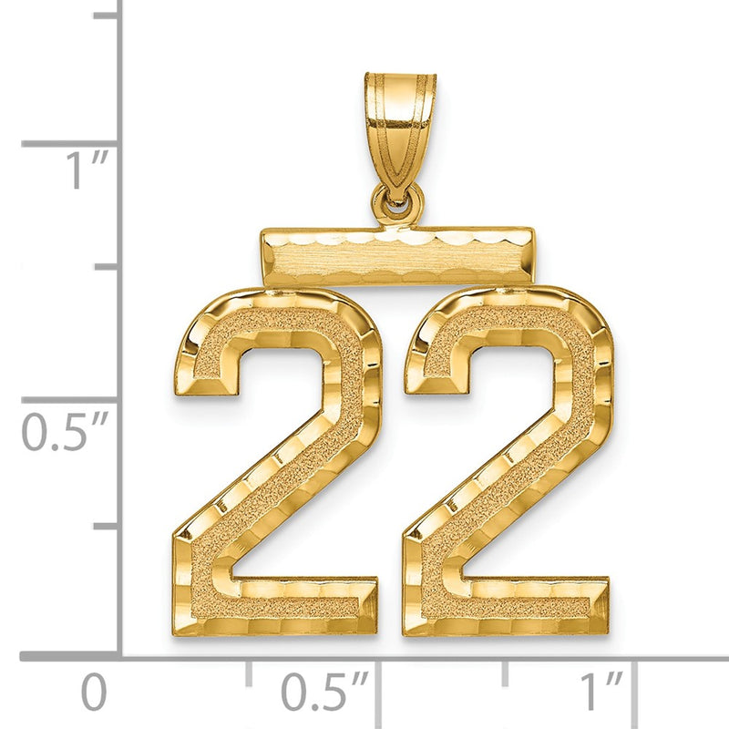 14k Yellow Gold Large Brushed Diamond-cut Number 22 Charm