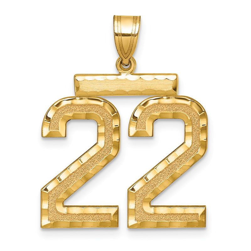 14k Yellow Gold Large Brushed Diamond-cut Number 22 Charm