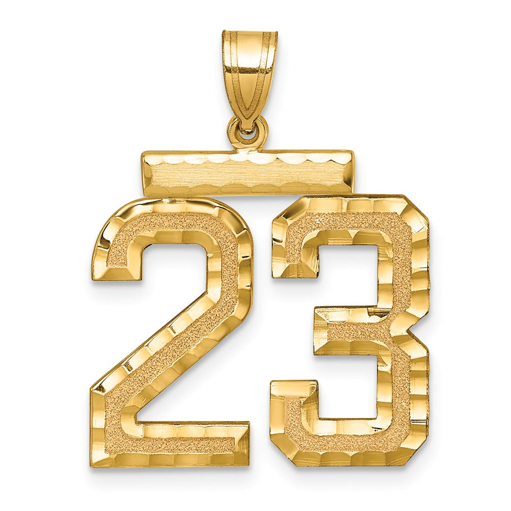 14k Yellow Gold Large Brushed Diamond-cut Number 23 Charm