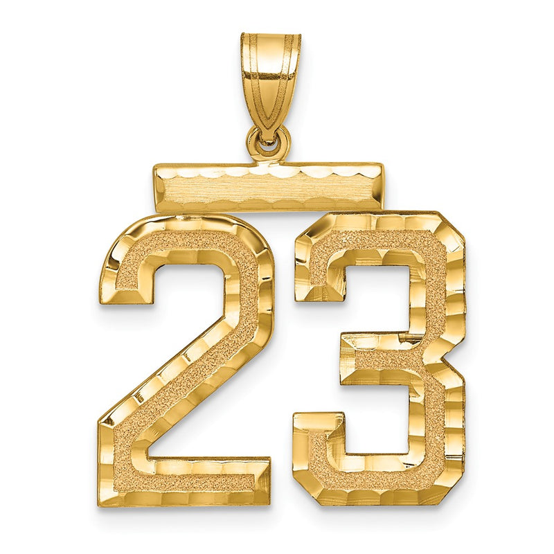 14k Yellow Gold Large Brushed Diamond-cut Number 23 Charm