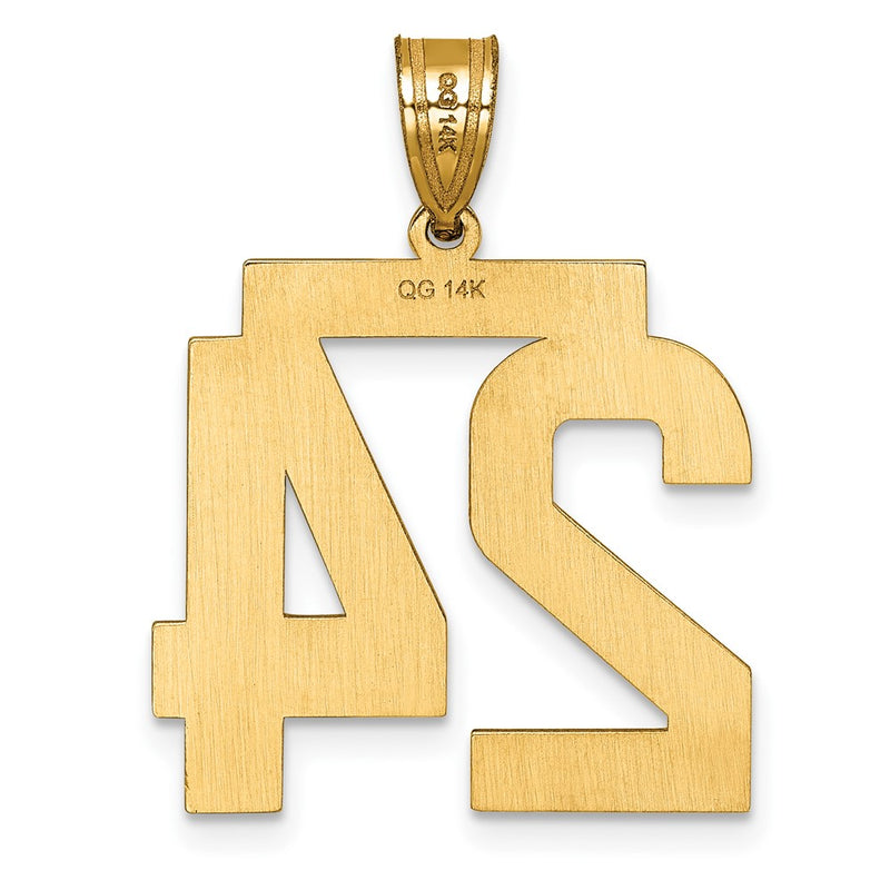 14k Yellow Gold Large Brushed  Diamond-cut Number 24 Charm