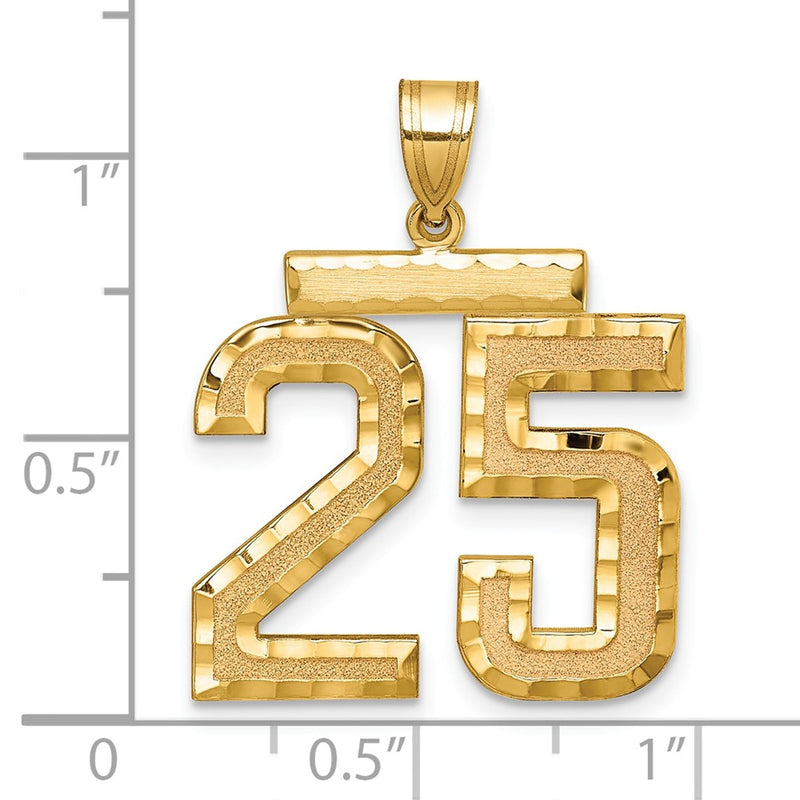14k Yellow Gold Large Brushed Diamond-cut Number 25 Charm
