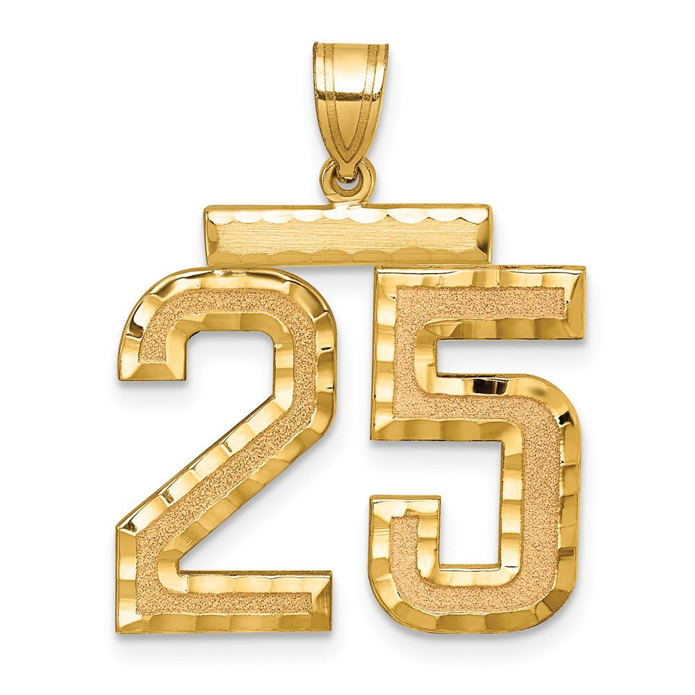 14k Yellow Gold Large Brushed Diamond-cut Number 25 Charm