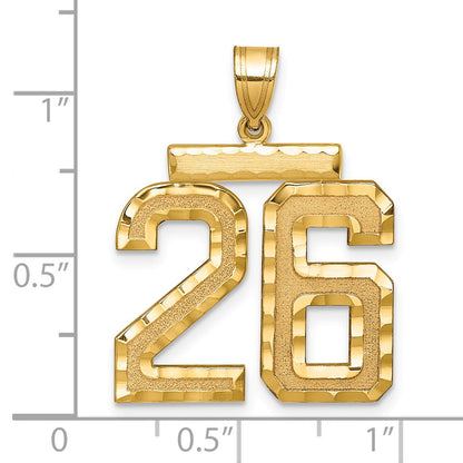 14k Yellow Gold Large Brushed Diamond-cut Number 26 Charm