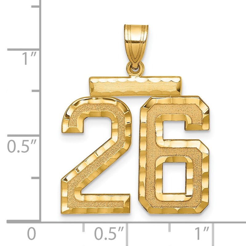 14k Yellow Gold Large Brushed Diamond-cut Number 26 Charm