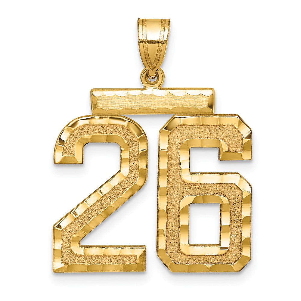 14k Yellow Gold Large Brushed Diamond-cut Number 26 Charm