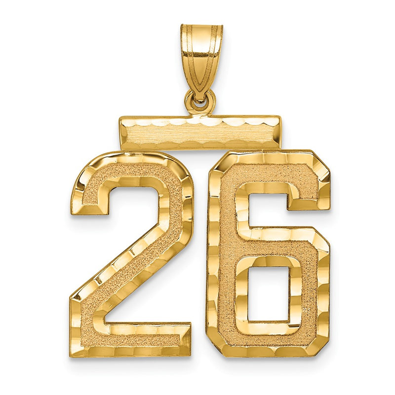 14k Yellow Gold Large Brushed Diamond-cut Number 26 Charm