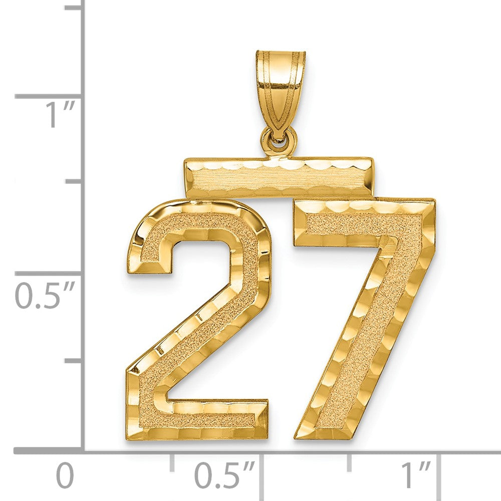 14k Yellow Gold Large Brushed Diamond-cut Number 27 Charm