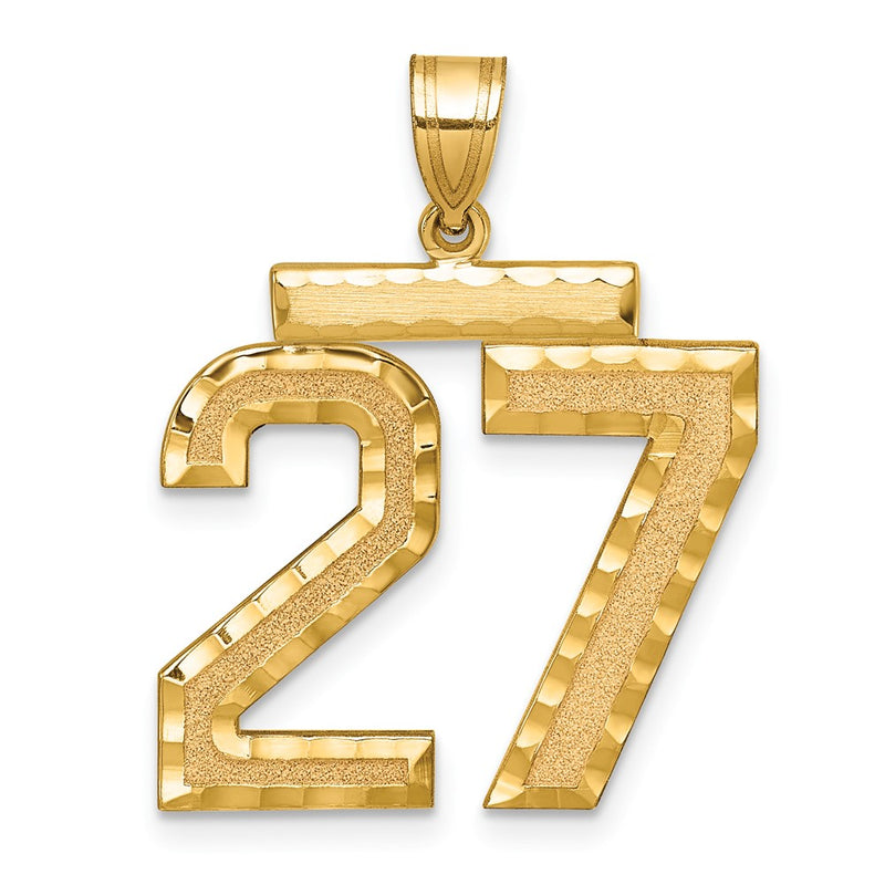 14k Yellow Gold Large Brushed Diamond-cut Number 27 Charm