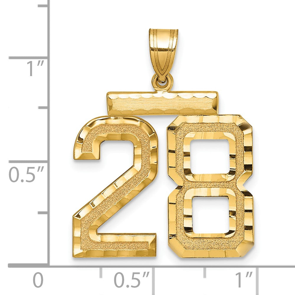 14k Yellow Gold Large Brushed Diamond-cut Number 28 Charm