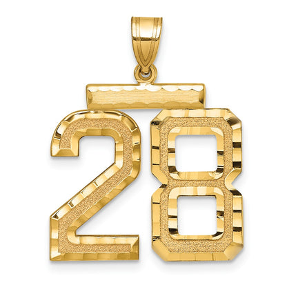 14k Yellow Gold Large Brushed Diamond-cut Number 28 Charm