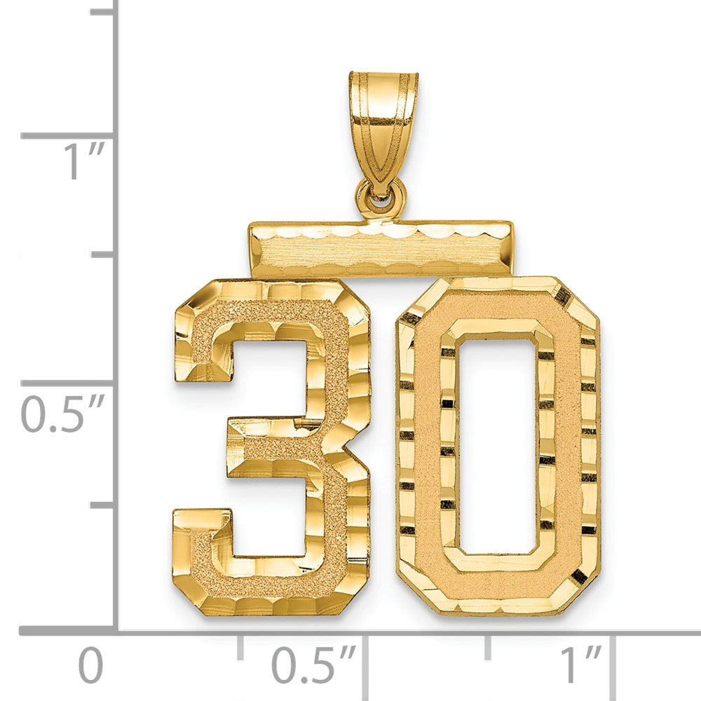 14k Yellow Gold Large Brushed Diamond-cut Number 30 Charm