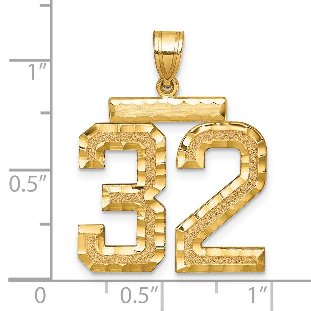 14k Yellow Gold Large Brushed Diamond-cut Number 32 Charm