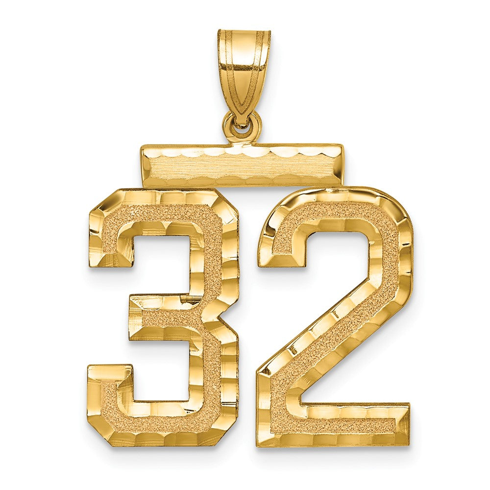 14k Yellow Gold Large Brushed Diamond-cut Number 32 Charm