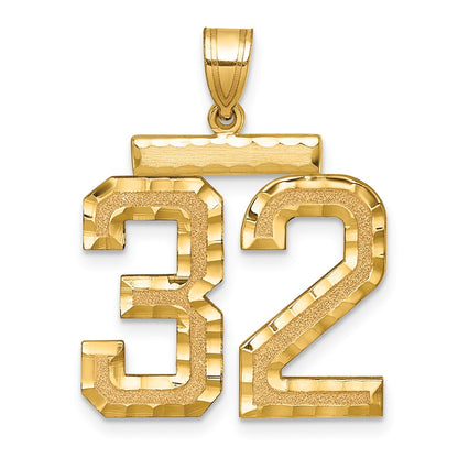 14k Yellow Gold Large Brushed Diamond-cut Number 32 Charm