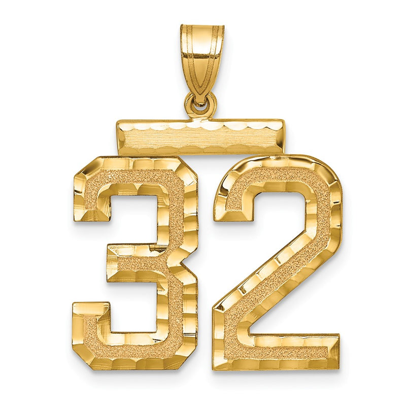 14k Yellow Gold Large Brushed Diamond-cut Number 32 Charm