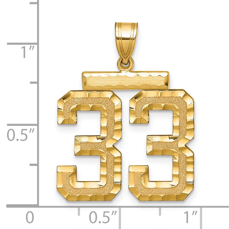 14k Yellow Gold Large Brushed Diamond-cut Number 33 Charm