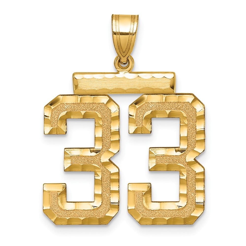 14k Yellow Gold Large Brushed Diamond-cut Number 33 Charm