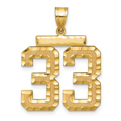 14k Yellow Gold Large Brushed Diamond-cut Number 33 Charm