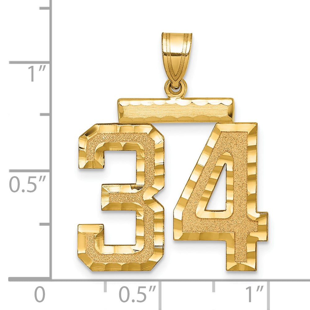 14k Yellow Gold Large Brushed Diamond-cut Number 34 Charm