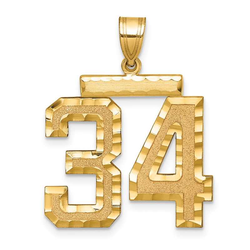 14k Yellow Gold Large Brushed Diamond-cut Number 34 Charm