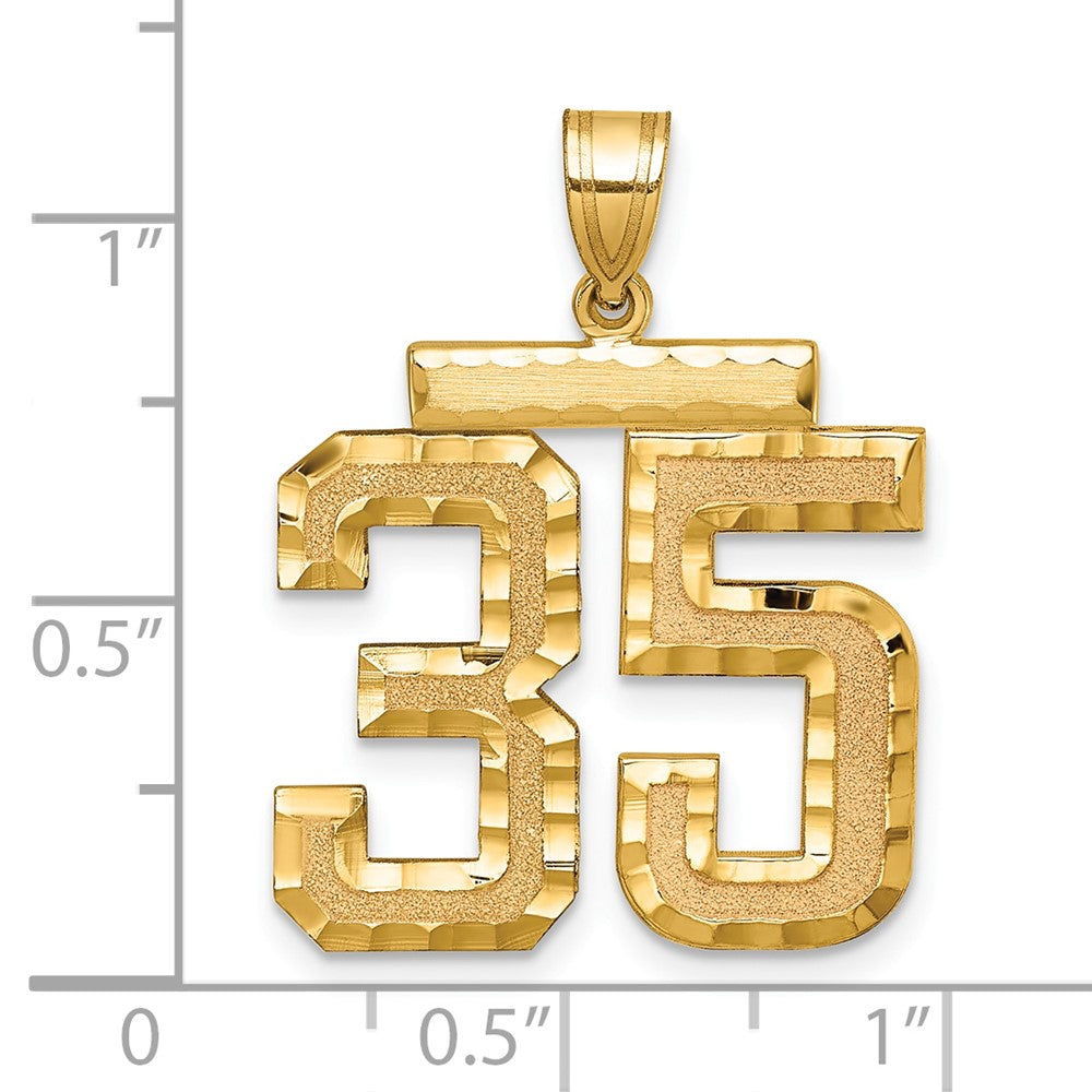 14k Yellow Gold Large Brushed Diamond-cut Number 35 Charm
