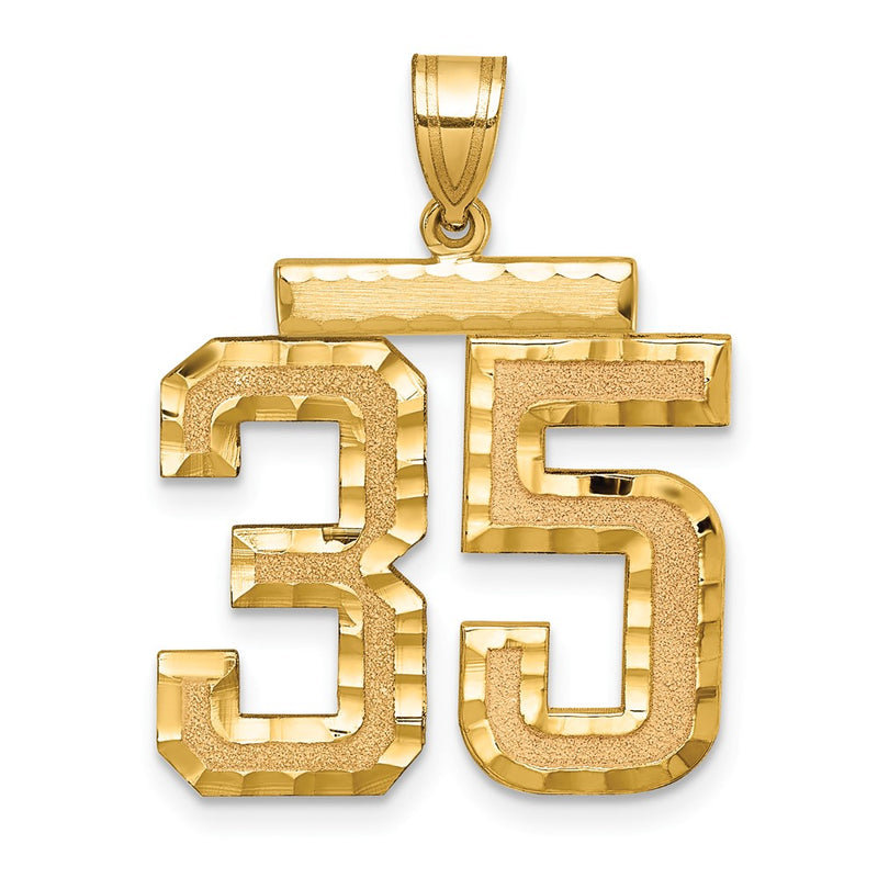 14k Yellow Gold Large Brushed Diamond-cut Number 35 Charm