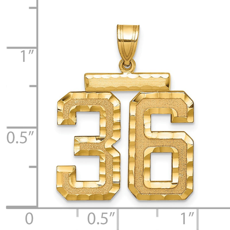 14k Yellow Gold Large Brushed Diamond-cut Number 36 Charm