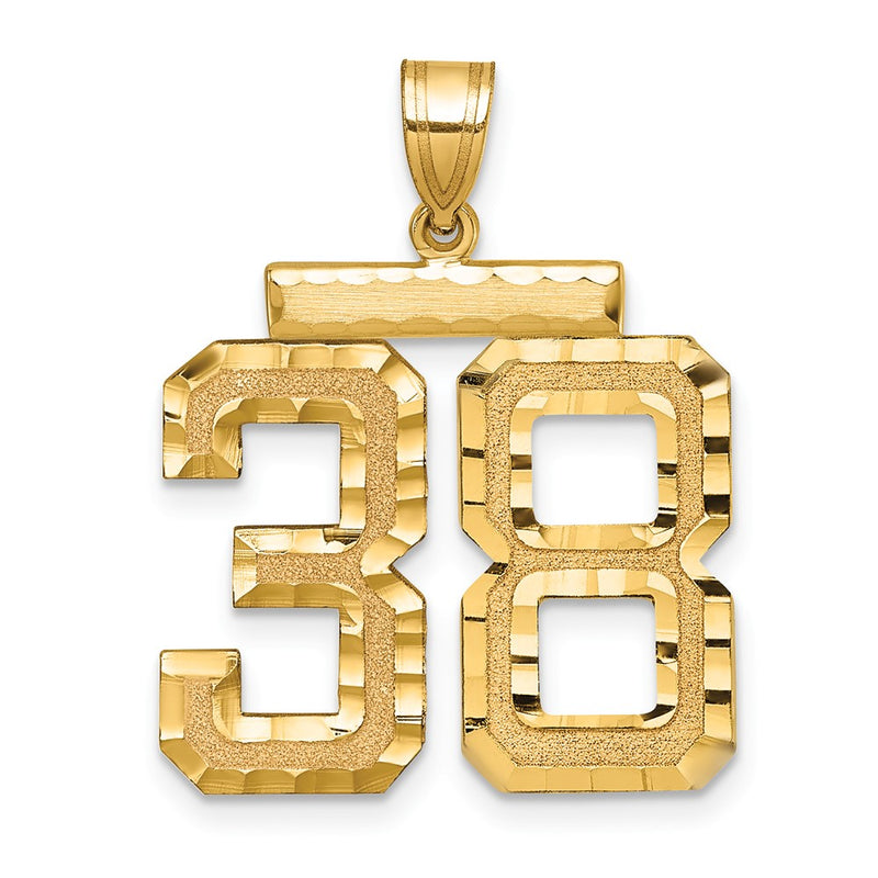 14k Yellow Gold Large Brushed Diamond-cut Number 38 Charm