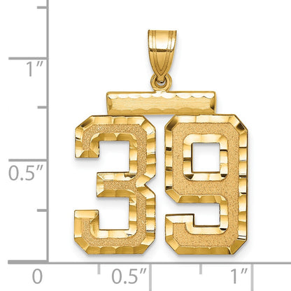 14k Yellow Gold Large Brushed Diamond-cut Number 39 Charm