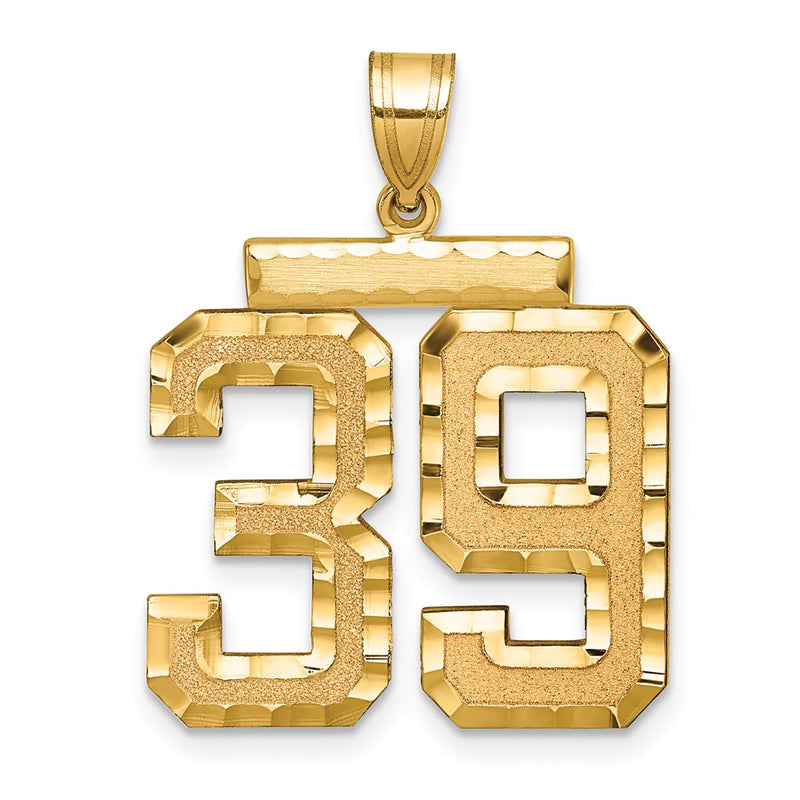14k Yellow Gold Large Brushed Diamond-cut Number 39 Charm