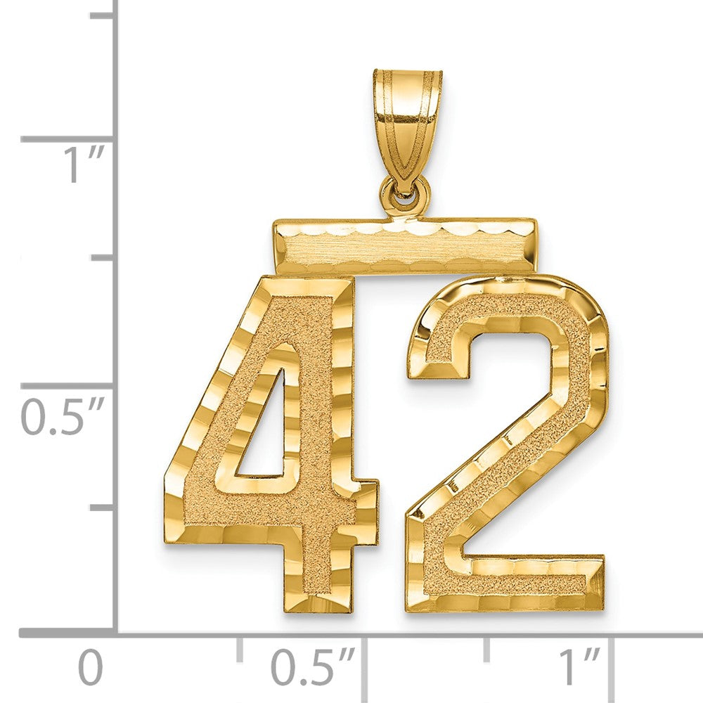 14k Yellow Gold Large Brushed Diamond-cut Number 42 Charm